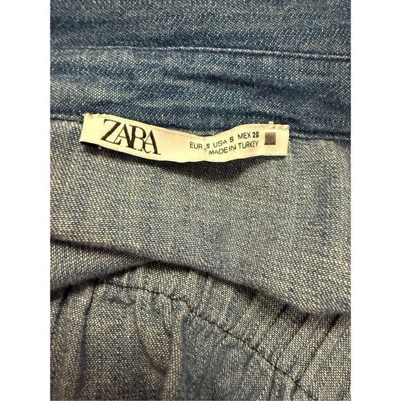 Zara Women’s Denim Shirt Elasticized Tie Waist Peplum Sz. S 3/4 Sleeves - Picture 6 of 8